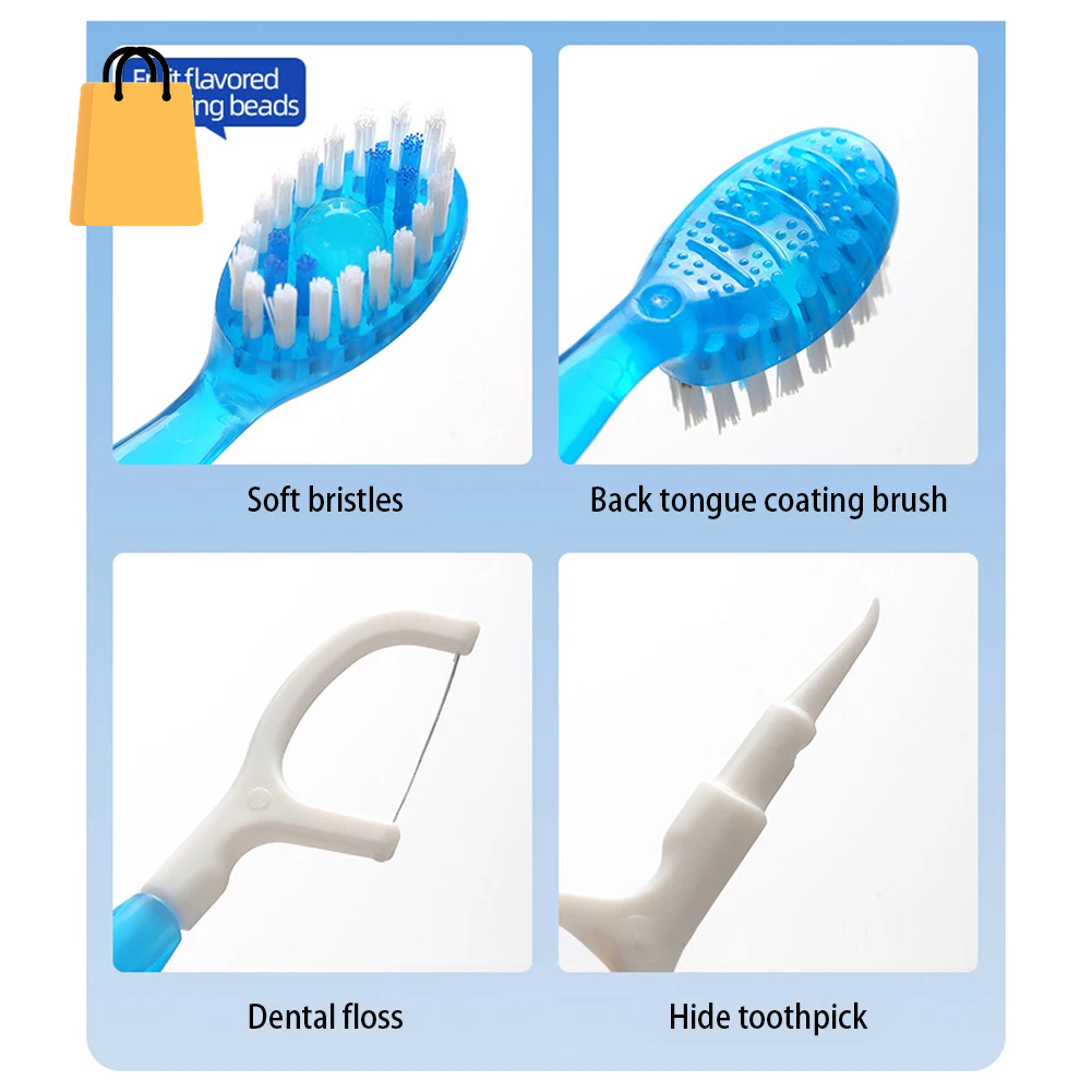 Disposable Mini Toothbrushes with Toothpaste Tongue Scraper Flosses Portable Soft All in 1 Toothbrush Kit for Personal-Hygiene