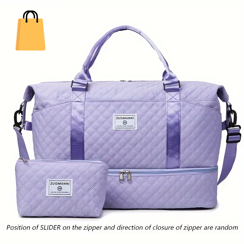 2Pcs Set Large Capacity Travel Duffel Bag with Shoe Compartment and Cosmetic Pouch, Casual Nylon Gym Bag, Weekend Overnight Bag