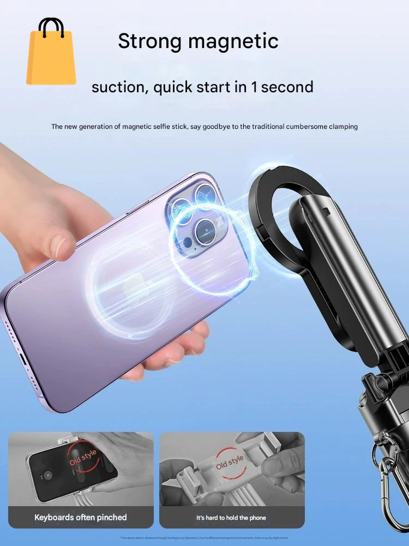4-In-1 Multi-Function Selfie Stick with Wireless Remote Control | Magnetic, Cell Phone Clip Dual Combination, 360° Rotation