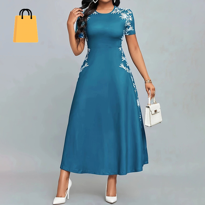 Women'S Elegant Short Sleeve Maxi Dresses Casual Empire Waist Long Dress