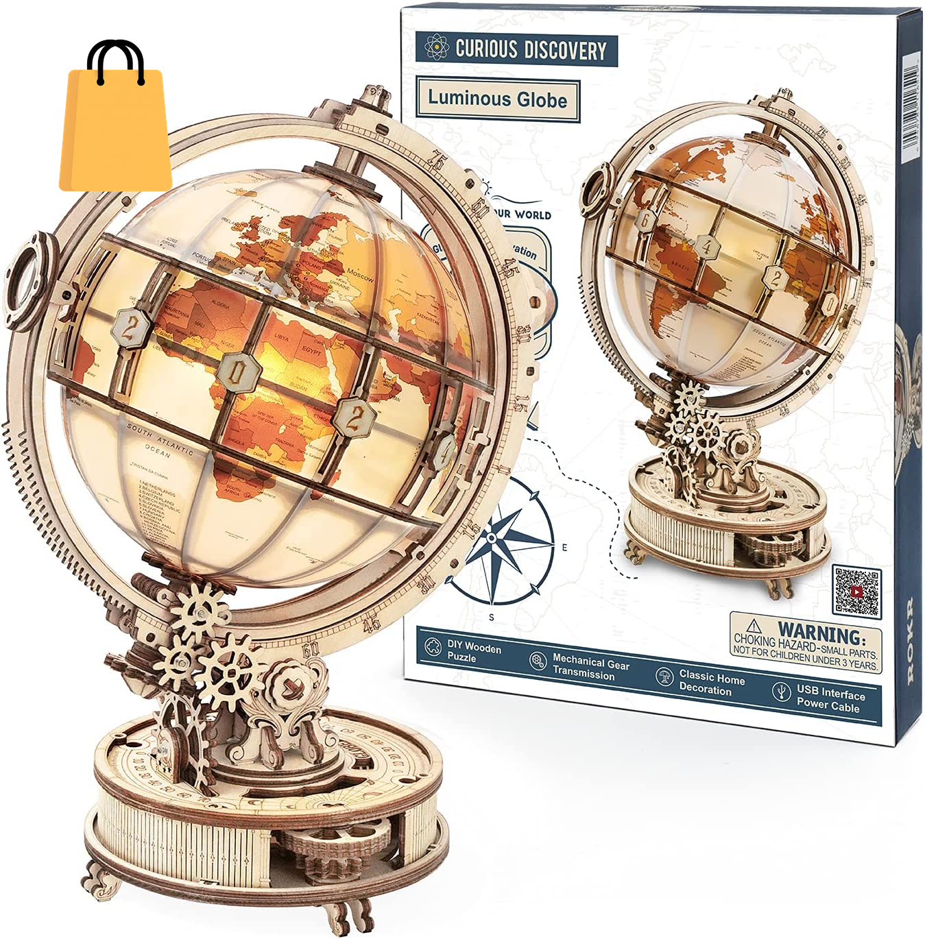 Rokr Luminous Globe 3D Wooden Hot Selling 180PCS Model Building Block Kits Toy