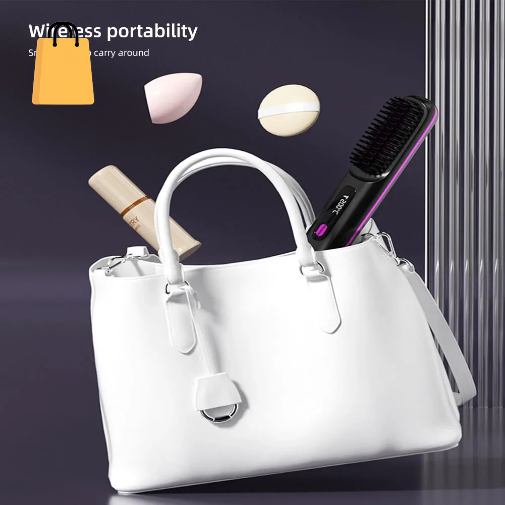 Hair Straightener Brush USB Rechargeable Cordless Negative Ions Hot Brush Electric Fluffy Curly Hair Styling Detangling Comb