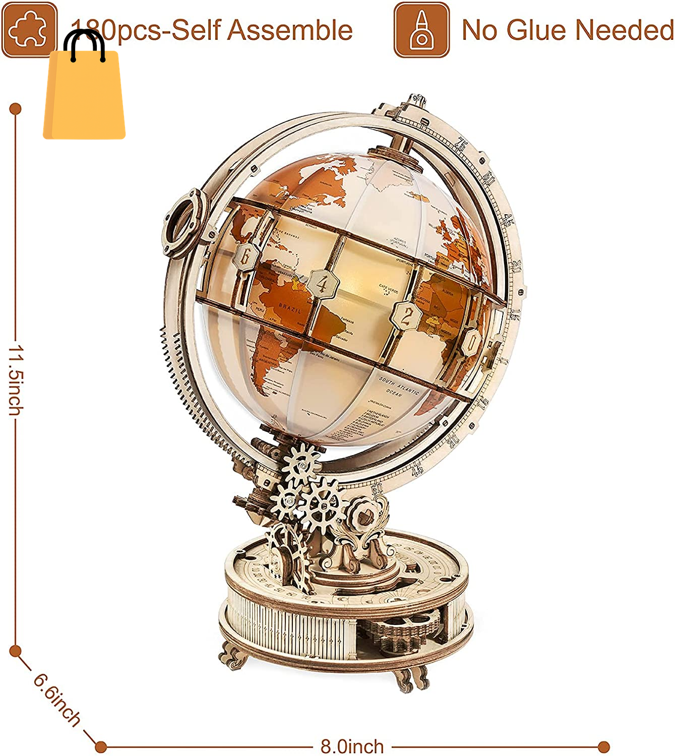 Rokr Luminous Globe 3D Wooden Hot Selling 180PCS Model Building Block Kits Toy