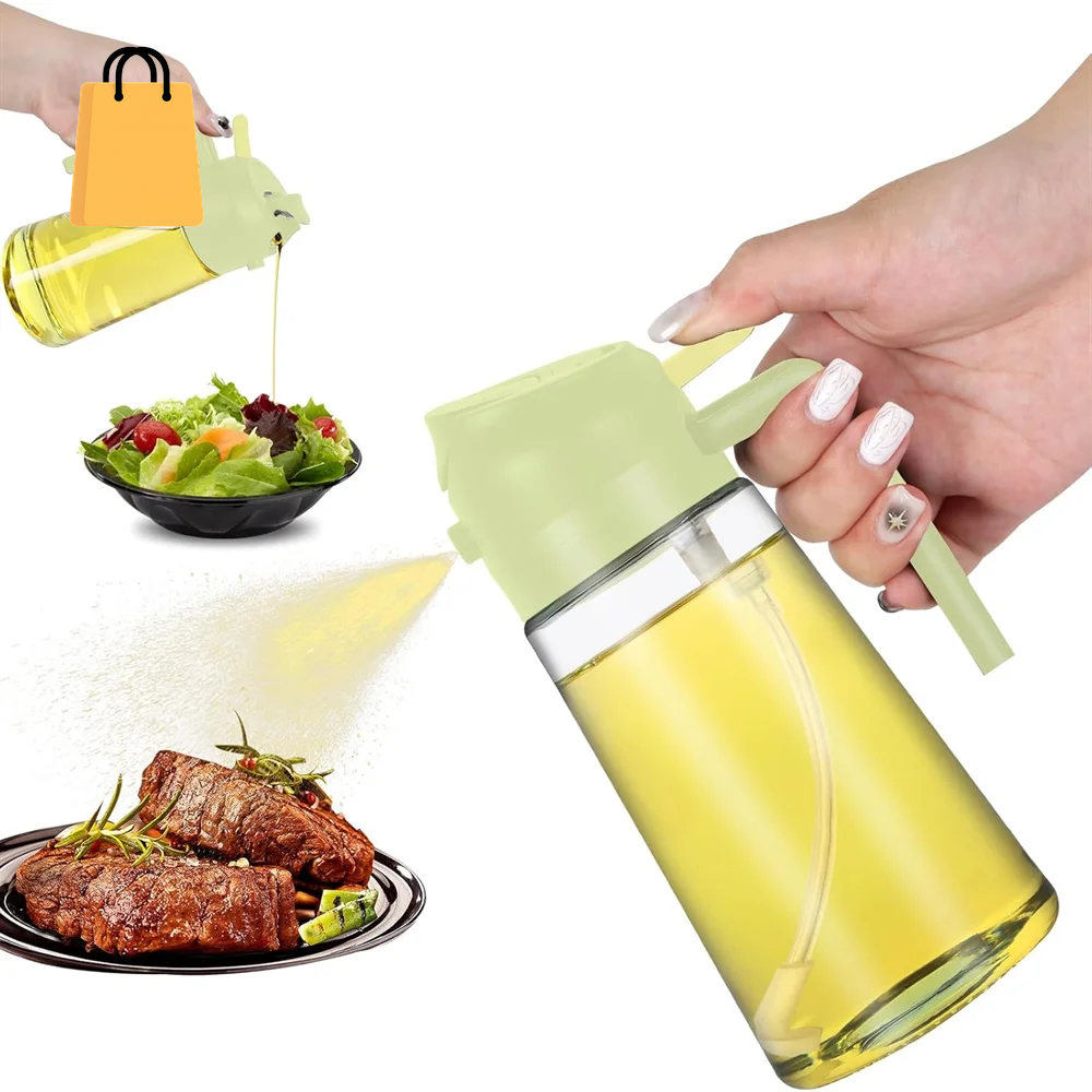 16Oz/470Ml Glass Oil Dispenser with Automatic Flip Lid 2In1 Kitchen Bottle,Cooking Sprayer,Leak-Proof Design,Oil Spray Bottle