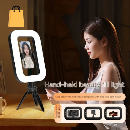 New Handheld Ring LED Rechargeable Fill Light Portable Mobile Phone Live Broadcast Photography Desktop Selfie Light