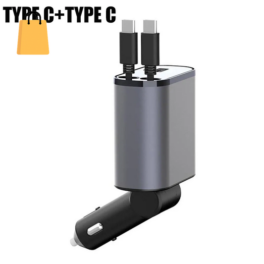 100W 4 in 1 Retractable Car Charger USB Type C Cable for Iphone Fast Cord Cigarette Lighter Adapter