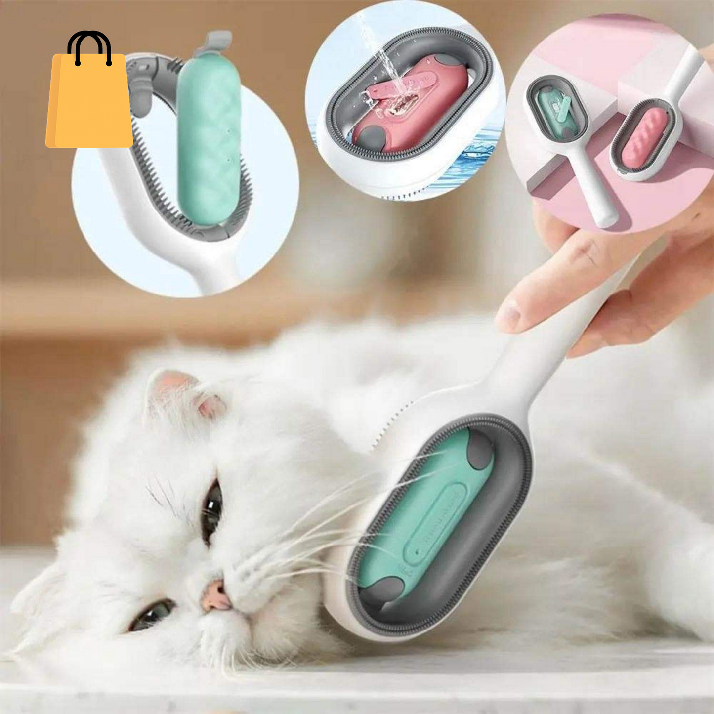 Cat Hair Brush with Water, Sticky Brush for Cats, 4 In-1 Cat Grooming Brush Creative Update Cat Dog Grooming Comb with Water Tank Double-Sided Hair Removal Brush Kitten Pet Supplies Accessories