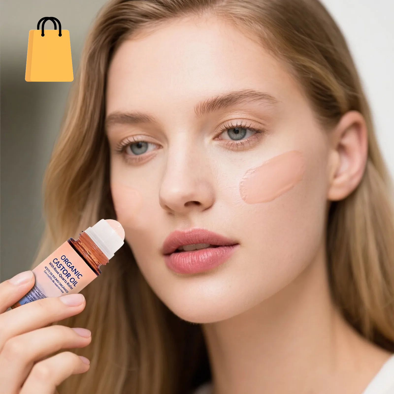 50Ml Organic Golden Castor Oil Roll-On with Rose Quartz | 100% Pure for Skin, Brows & Lashes and Less Mess Castor Oil Packs