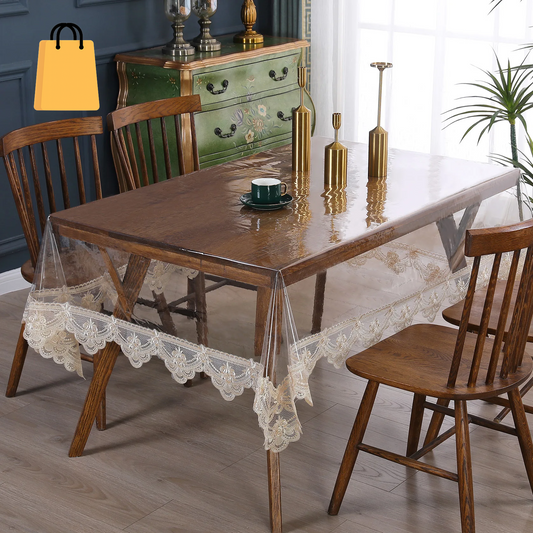 Clear Tables Cover PVC Transparent Embroidered Lace Tablecloth Soft Waterproof Table Cloth Household Rectangle round Table Mat