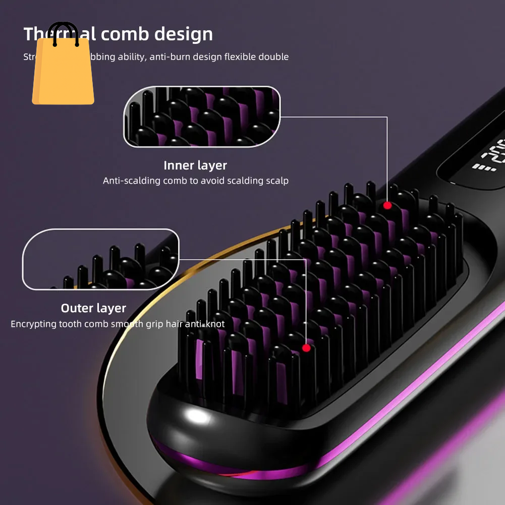 Hair Straightener Brush USB Rechargeable Cordless Negative Ions Hot Brush Electric Fluffy Curly Hair Styling Detangling Comb