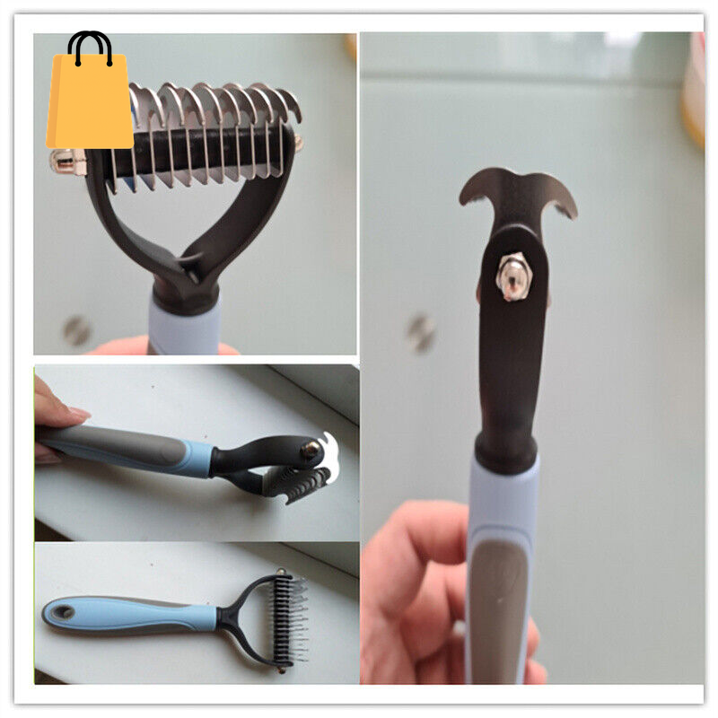 Grooming Brush for Pet Dog Cat Deshedding Tool Rake Comb Fur Remover Reduce 2-Side Dematting Tool for Dogs Cats Pets Grooming Brush Double Sided Shedding and Dematting Undercoat Rake Hair Removal Comb