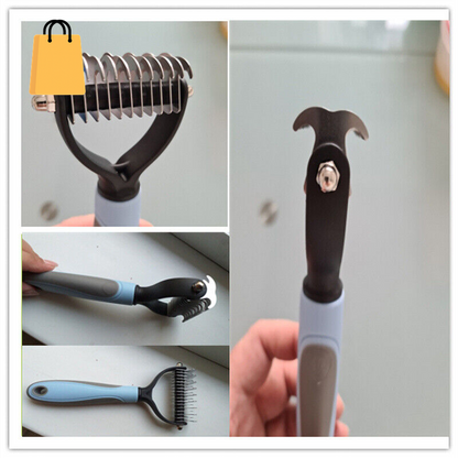 Grooming Brush for Pet Dog Cat Deshedding Tool Rake Comb Fur Remover Reduce 2-Side Dematting Tool for Dogs Cats Pets Grooming Brush Double Sided Shedding and Dematting Undercoat Rake Hair Removal Comb