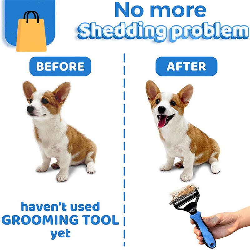 Grooming Brush for Pet Dog Cat Deshedding Tool Rake Comb Fur Remover Reduce 2-Side Dematting Tool for Dogs Cats Pets Grooming Brush Double Sided Shedding and Dematting Undercoat Rake Hair Removal Comb