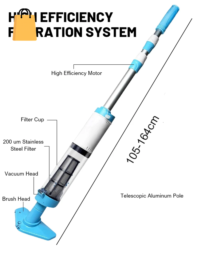3 in 1 Cordless Rechargeable Pool Vacuum Cleaner Handheld Pool Cleaner Suitable for Spa Center Bathtub Sand Debris