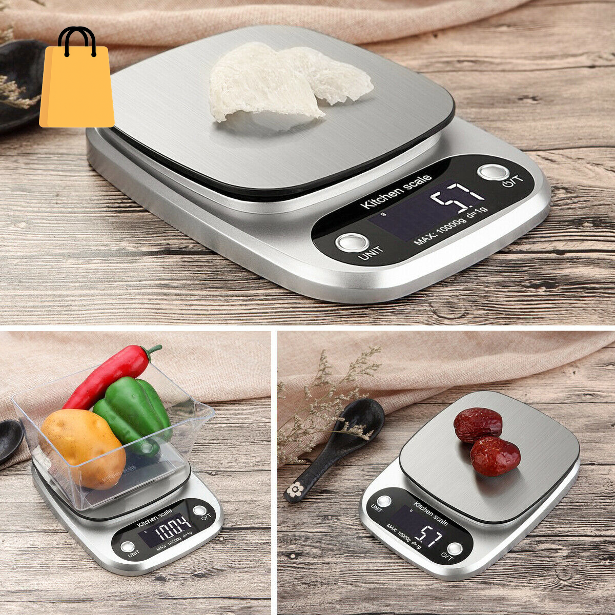 Digital Kitchen Food Diet Scale, Multifunction Weight Balance 22Lbs 1G Kitchen Scale Stainless Steel Weighing Scale for Food Diet Postal Balance Measuring
