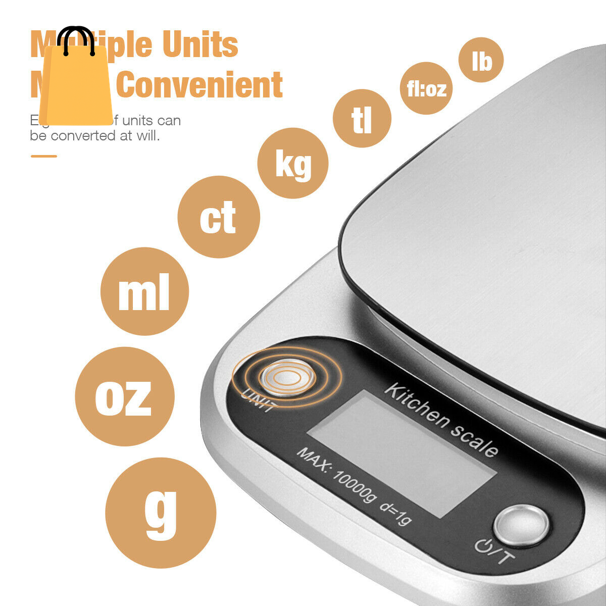 Digital Kitchen Food Diet Scale, Multifunction Weight Balance 22Lbs 1G Kitchen Scale Stainless Steel Weighing Scale for Food Diet Postal Balance Measuring