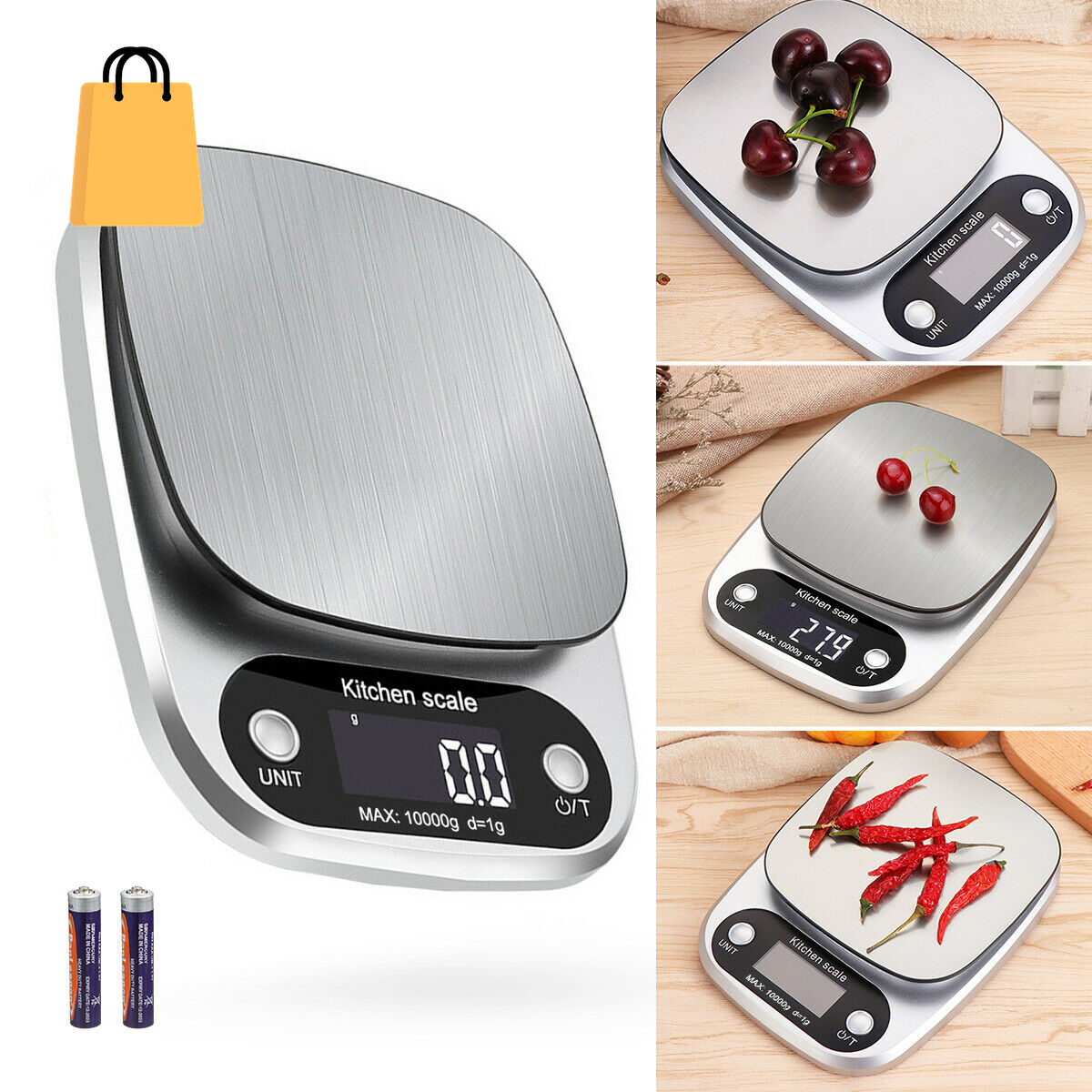 Digital Kitchen Food Diet Scale, Multifunction Weight Balance 22Lbs 1G Kitchen Scale Stainless Steel Weighing Scale for Food Diet Postal Balance Measuring