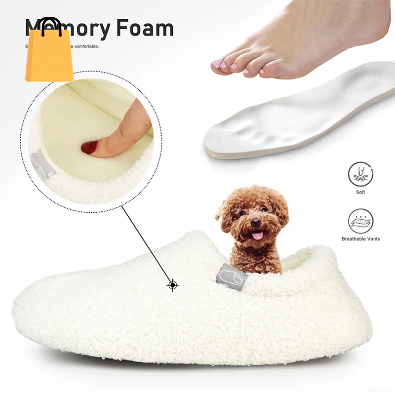 Fuzzy House Slippers for Women Warm Comfort Solid Bedroom Shoes Non-Slip Winter Plush Slippers