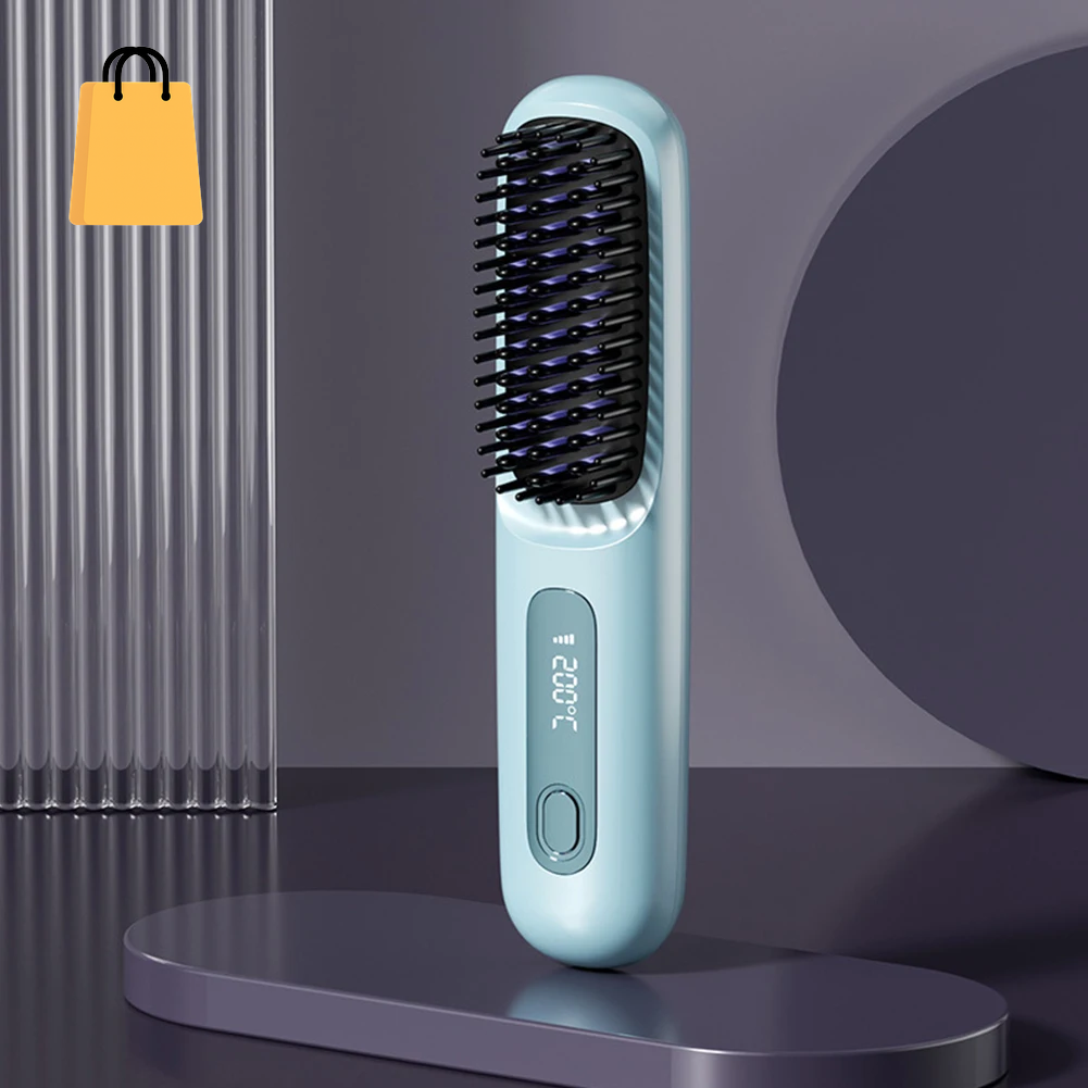 Hair Straightener Brush USB Rechargeable Cordless Negative Ions Hot Brush Electric Fluffy Curly Hair Styling Detangling Comb
