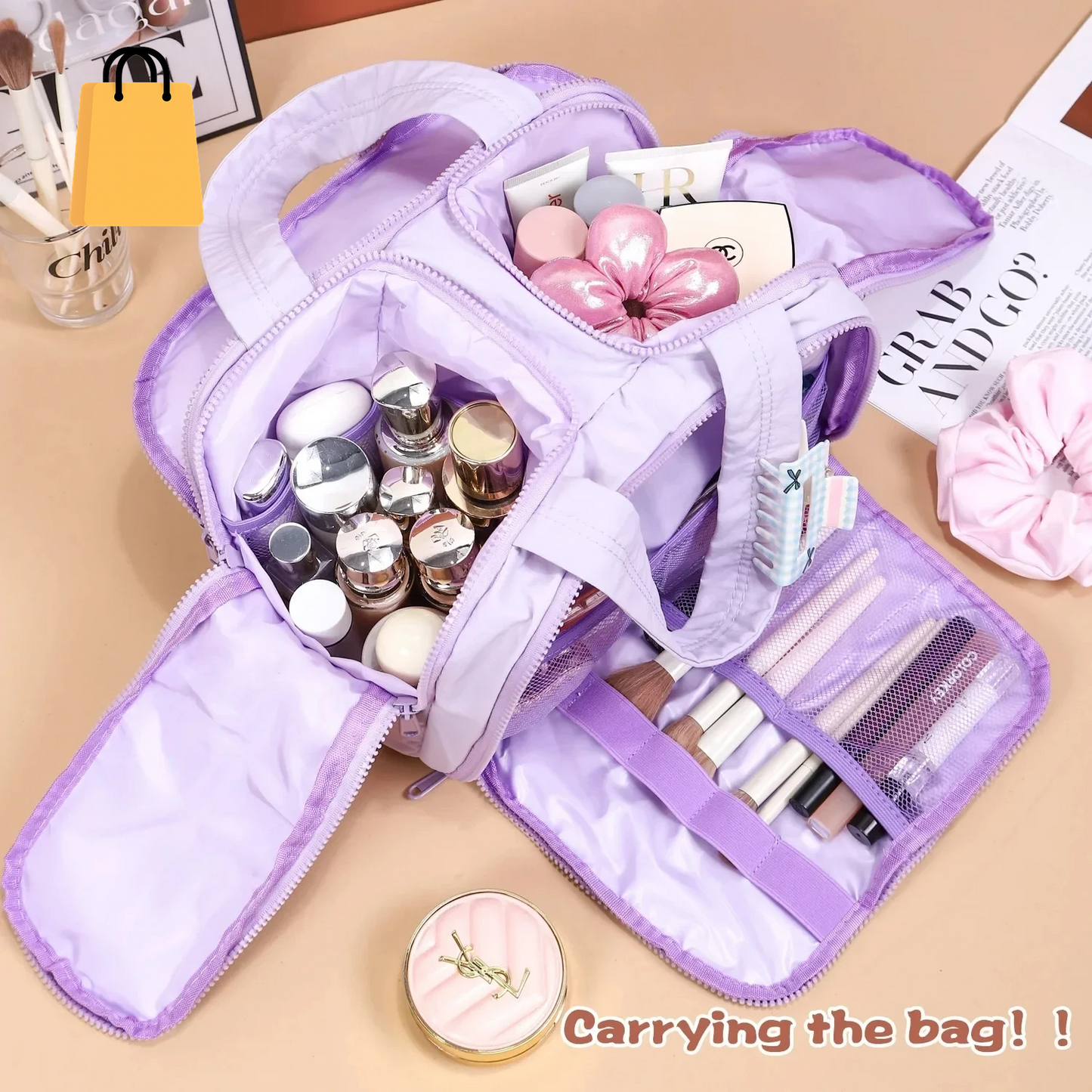 Large Capaci Portable Lightweight Makeup Bag Women'S Travel Miscellaneous Storage Bag Handheld Organizer Cosmetic Pouch Wash Bag