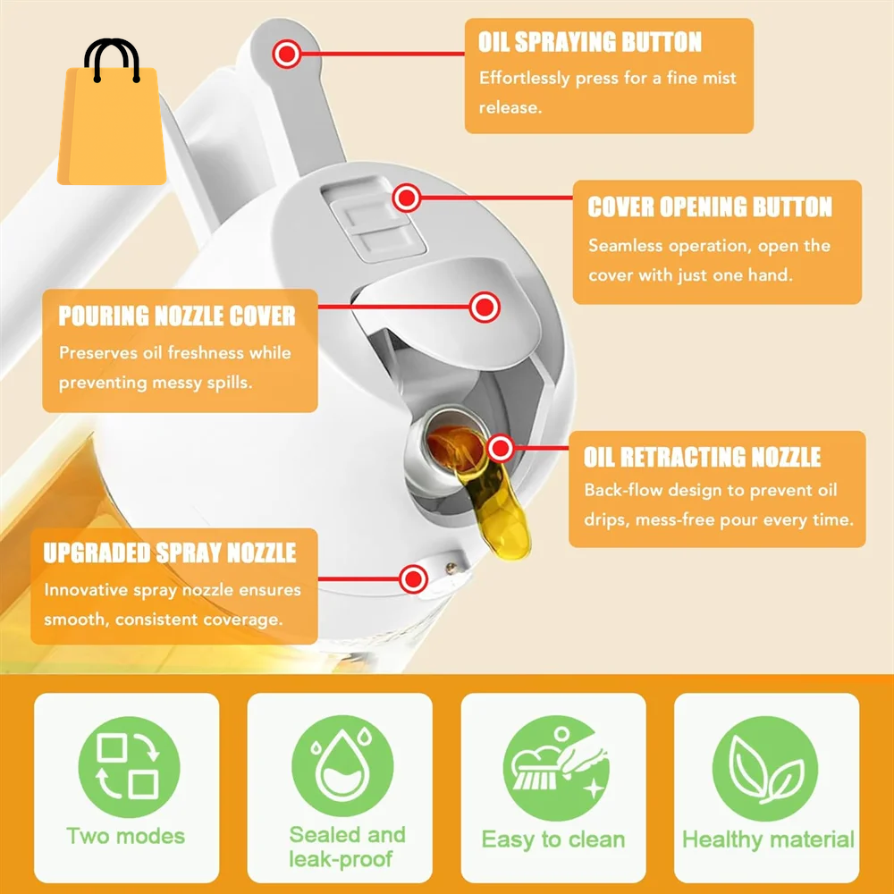 16Oz/470Ml Glass Oil Dispenser with Automatic Flip Lid 2In1 Kitchen Bottle,Cooking Sprayer,Leak-Proof Design,Oil Spray Bottle