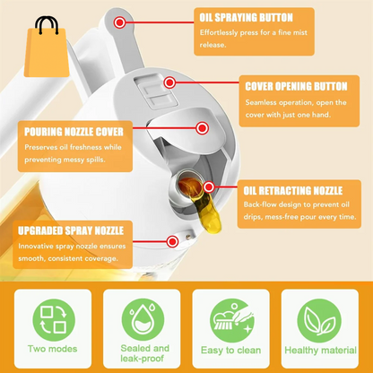 16Oz/470Ml Glass Oil Dispenser with Automatic Flip Lid 2In1 Kitchen Bottle,Cooking Sprayer,Leak-Proof Design,Oil Spray Bottle