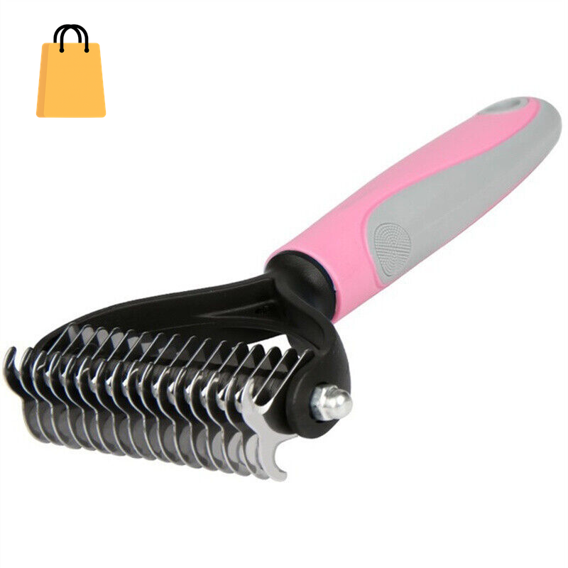 Grooming Brush for Pet Dog Cat Deshedding Tool Rake Comb Fur Remover Reduce 2-Side Dematting Tool for Dogs Cats Pets Grooming Brush Double Sided Shedding and Dematting Undercoat Rake Hair Removal Comb