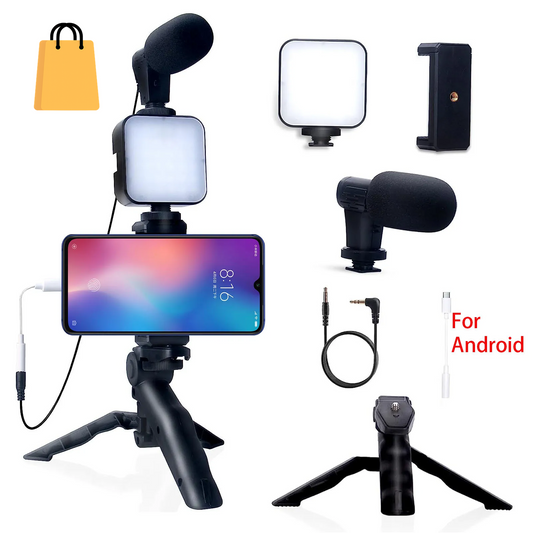 Smartphone Vlogging Kit for Iphone Android with Tripod Mini Microphone Starter Vlog Kit for Tiktok Live Stream Video Youtube