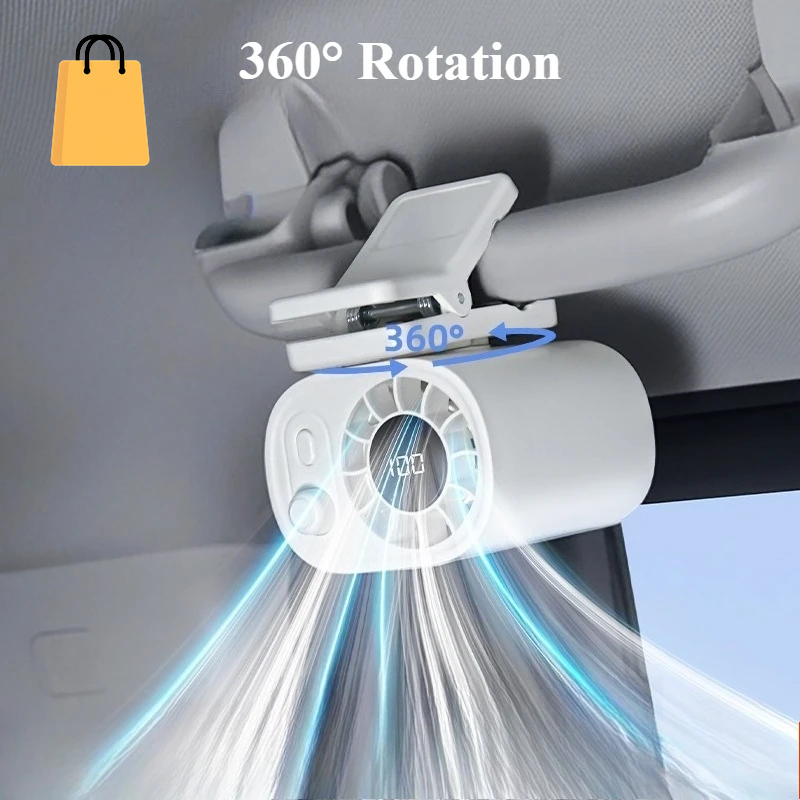 Portable Car Clip Fan 360° Rotatable 100 Speed Wind 12V USB Rechargeable Electric Fan Low Noise Mini Fan Clamp Anywhere