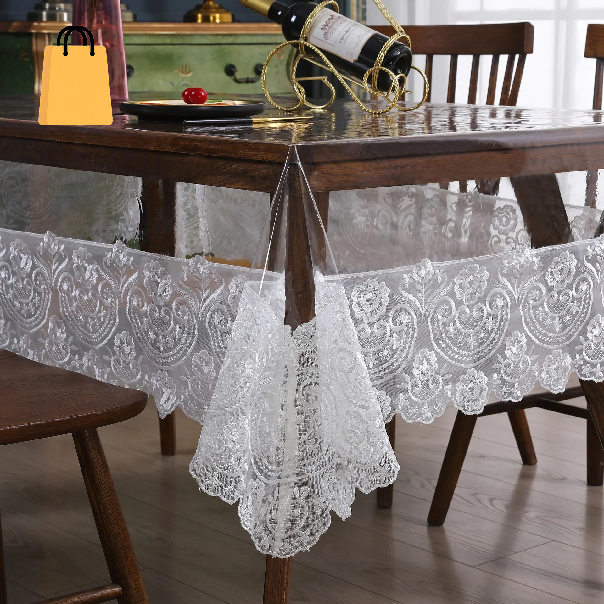 Clear Tables Cover PVC Transparent Embroidered Lace Tablecloth Soft Waterproof Table Cloth Household Rectangle round Table Mat