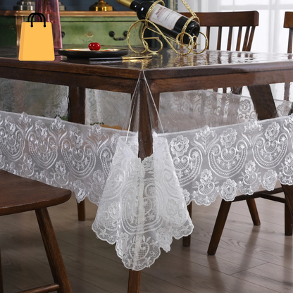 Clear Tables Cover PVC Transparent Embroidered Lace Tablecloth Soft Waterproof Table Cloth Household Rectangle round Table Mat