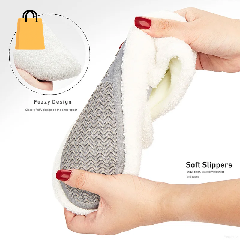 Fuzzy House Slippers for Women Warm Comfort Solid Bedroom Shoes Non-Slip Winter Plush Slippers