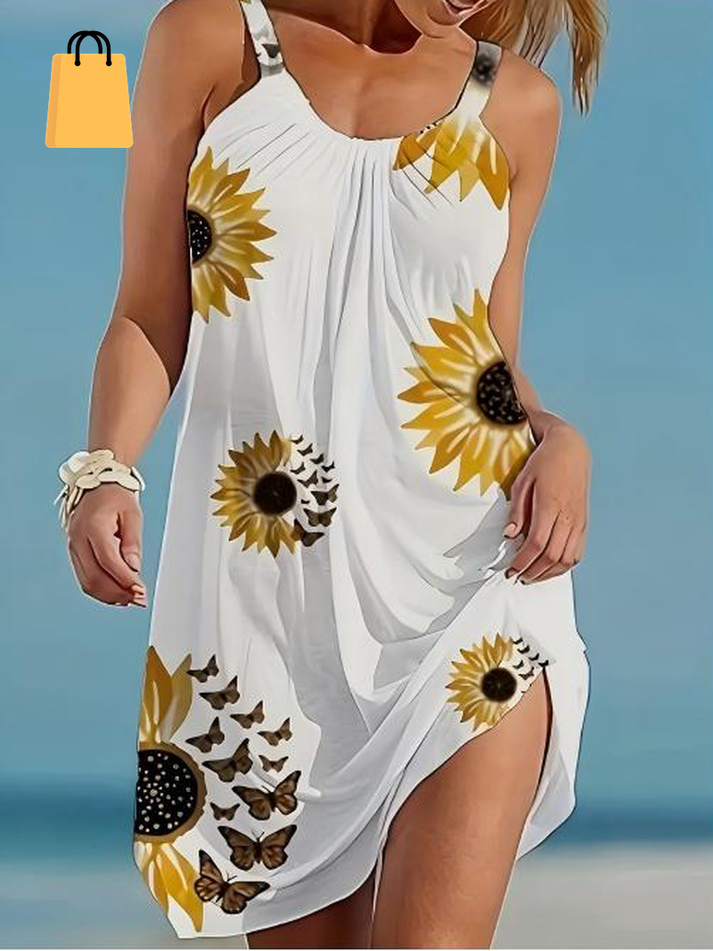 Plus Size Sleeveless Camisole Sunflower Printed Vest Elegant Wrap Women'S Sexy Party Casual Loose Dresses