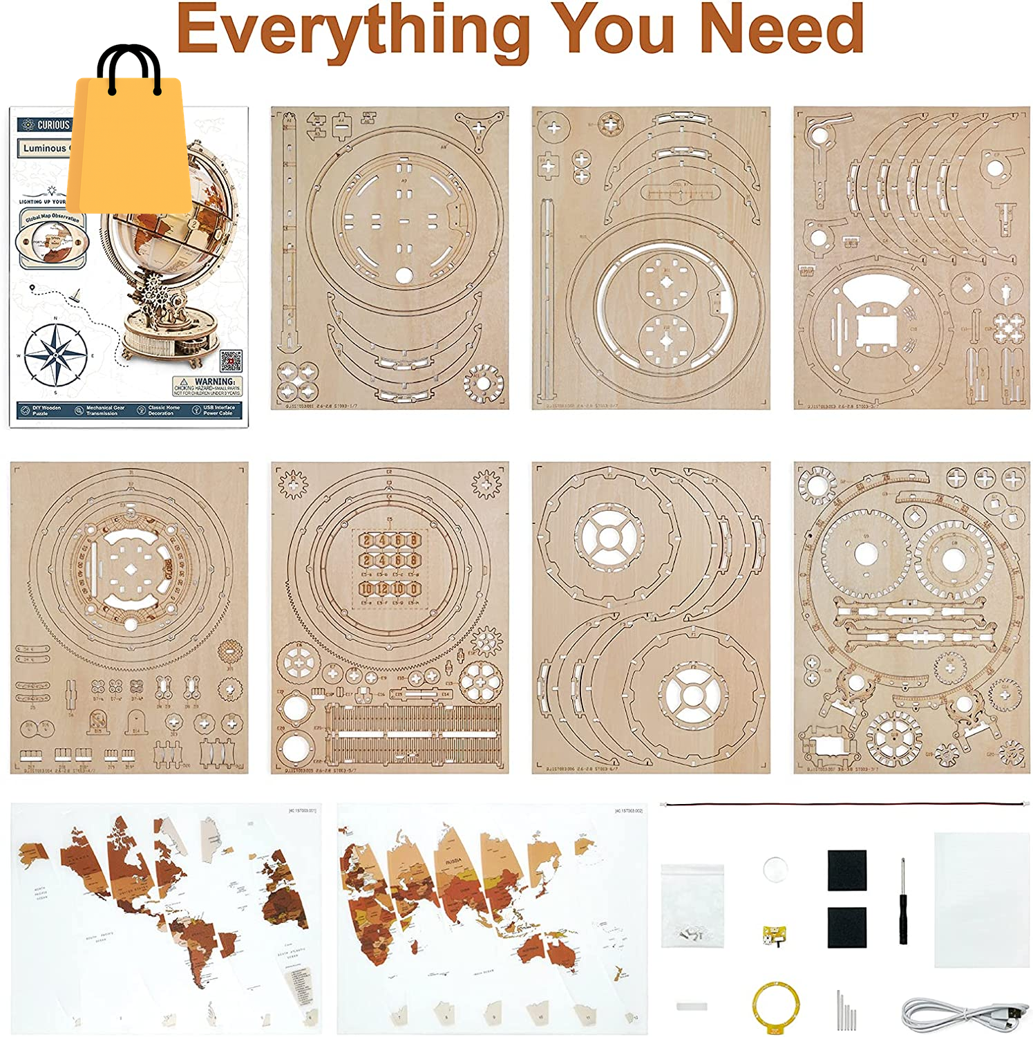 Rokr Luminous Globe 3D Wooden Hot Selling 180PCS Model Building Block Kits Toy