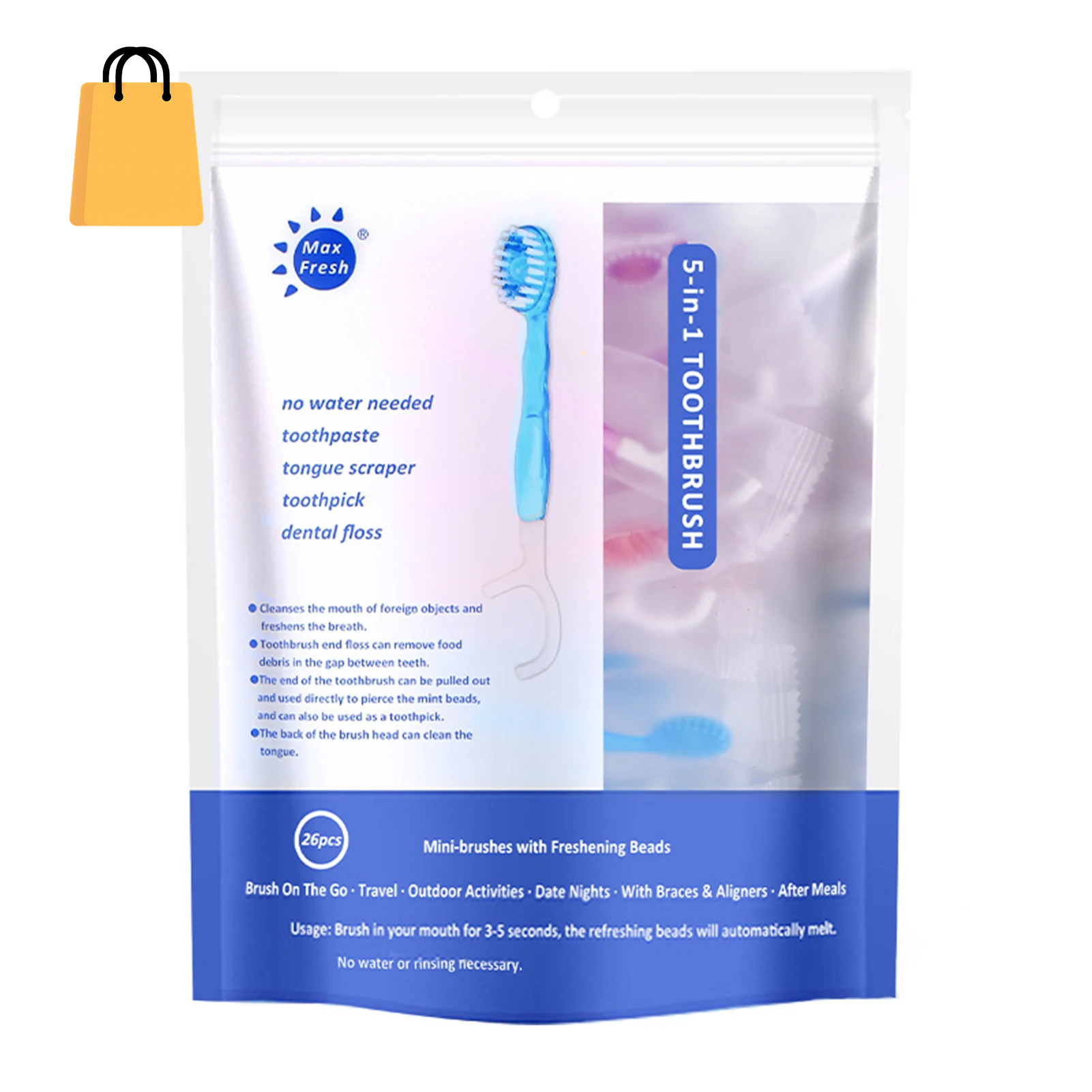 Disposable Mini Toothbrushes with Toothpaste Tongue Scraper Flosses Portable Soft All in 1 Toothbrush Kit for Personal-Hygiene