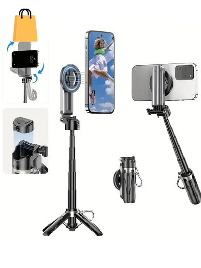 4-In-1 Multi-Function Selfie Stick with Wireless Remote Control | Magnetic, Cell Phone Clip Dual Combination, 360° Rotation