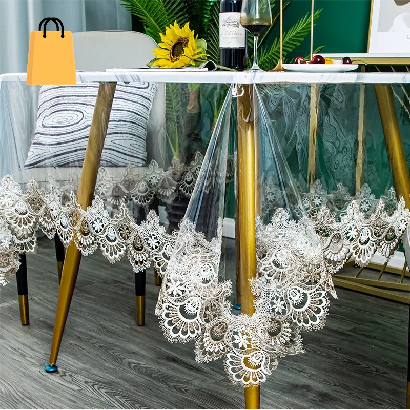 Clear Tables Cover PVC Transparent Embroidered Lace Tablecloth Soft Waterproof Table Cloth Household Rectangle round Table Mat