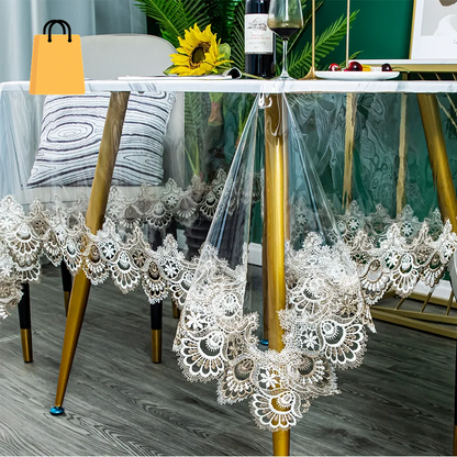 Clear Tables Cover PVC Transparent Embroidered Lace Tablecloth Soft Waterproof Table Cloth Household Rectangle round Table Mat