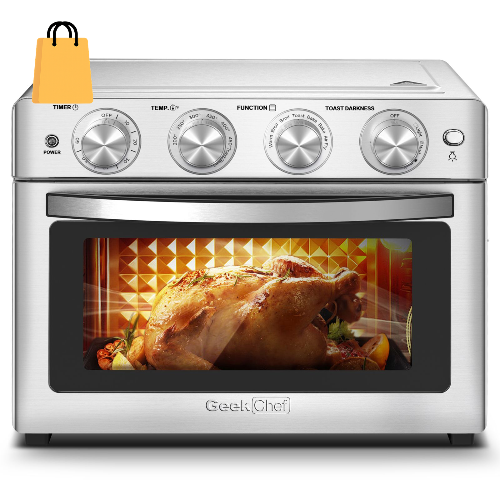 Geek Chef Air Fryer 6 Slice 26QT 26L Air Fryer Fry Oil-Free Extra Large Toaster Oven Combo Air Fryer Oven Roast Bake Broil Reheat Convection Countertop Oven Stainless St