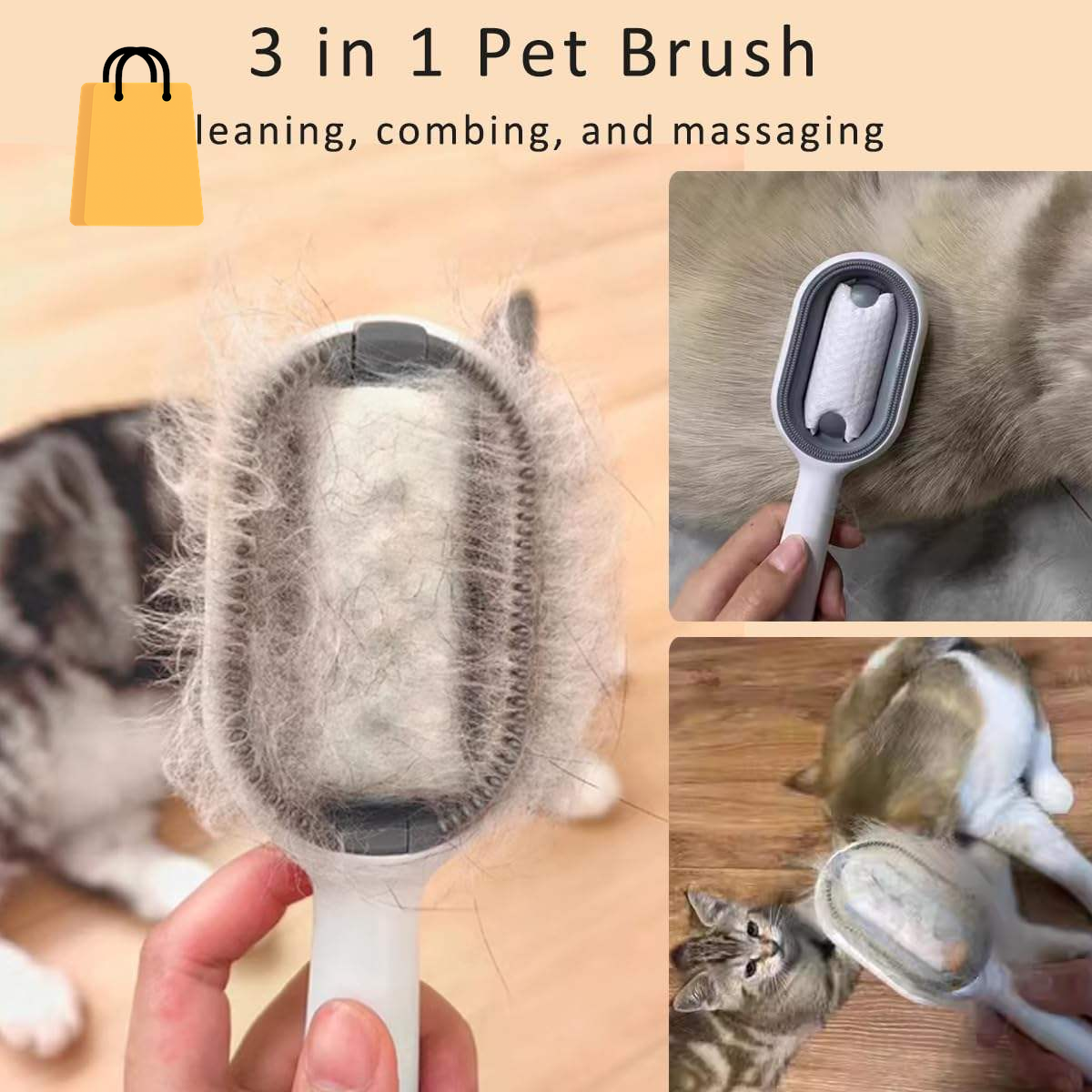 Cat Hair Brush with Water, Sticky Brush for Cats, 4 In-1 Cat Grooming Brush Creative Update Cat Dog Grooming Comb with Water Tank Double-Sided Hair Removal Brush Kitten Pet Supplies Accessories