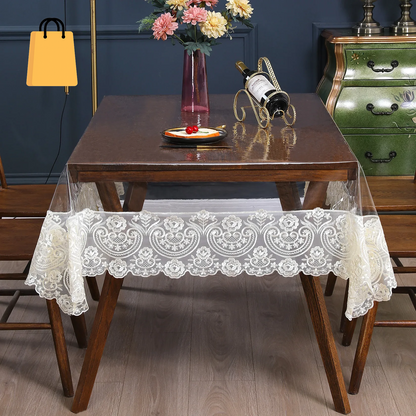 Clear Tables Cover PVC Transparent Embroidered Lace Tablecloth Soft Waterproof Table Cloth Household Rectangle round Table Mat