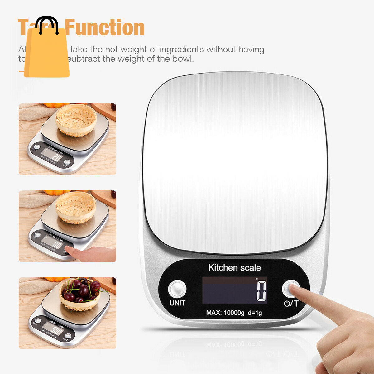 Digital Kitchen Food Diet Scale, Multifunction Weight Balance 22Lbs 1G Kitchen Scale Stainless Steel Weighing Scale for Food Diet Postal Balance Measuring