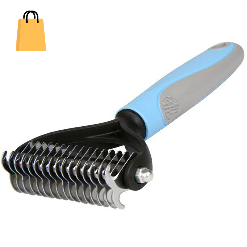 Grooming Brush for Pet Dog Cat Deshedding Tool Rake Comb Fur Remover Reduce 2-Side Dematting Tool for Dogs Cats Pets Grooming Brush Double Sided Shedding and Dematting Undercoat Rake Hair Removal Comb