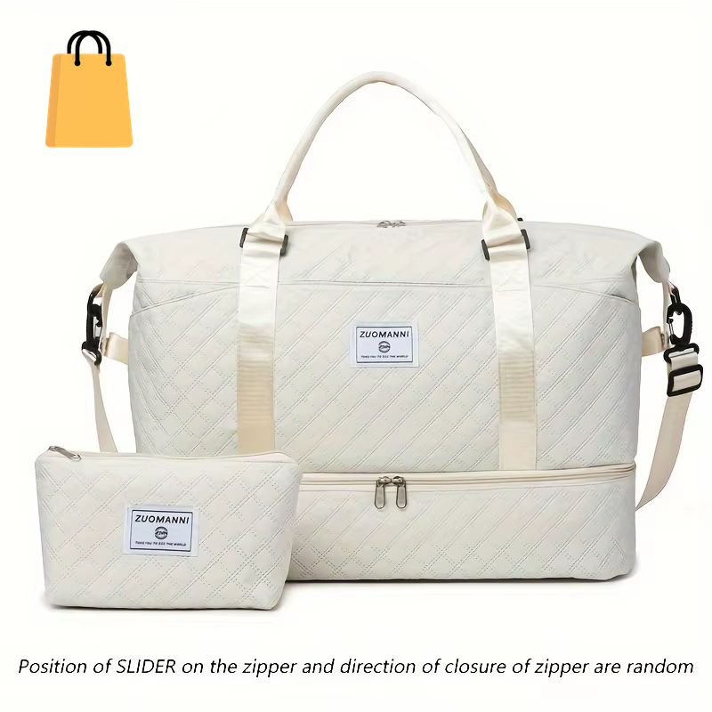 2Pcs Set Large Capacity Travel Duffel Bag with Shoe Compartment and Cosmetic Pouch, Casual Nylon Gym Bag, Weekend Overnight Bag