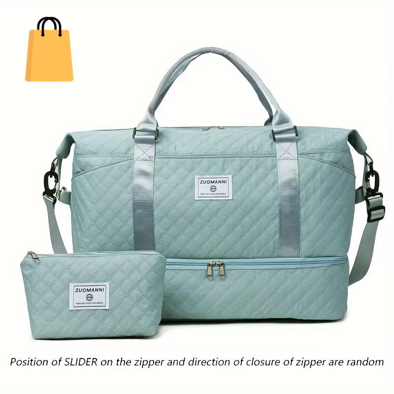 2Pcs Set Large Capacity Travel Duffel Bag with Shoe Compartment and Cosmetic Pouch, Casual Nylon Gym Bag, Weekend Overnight Bag