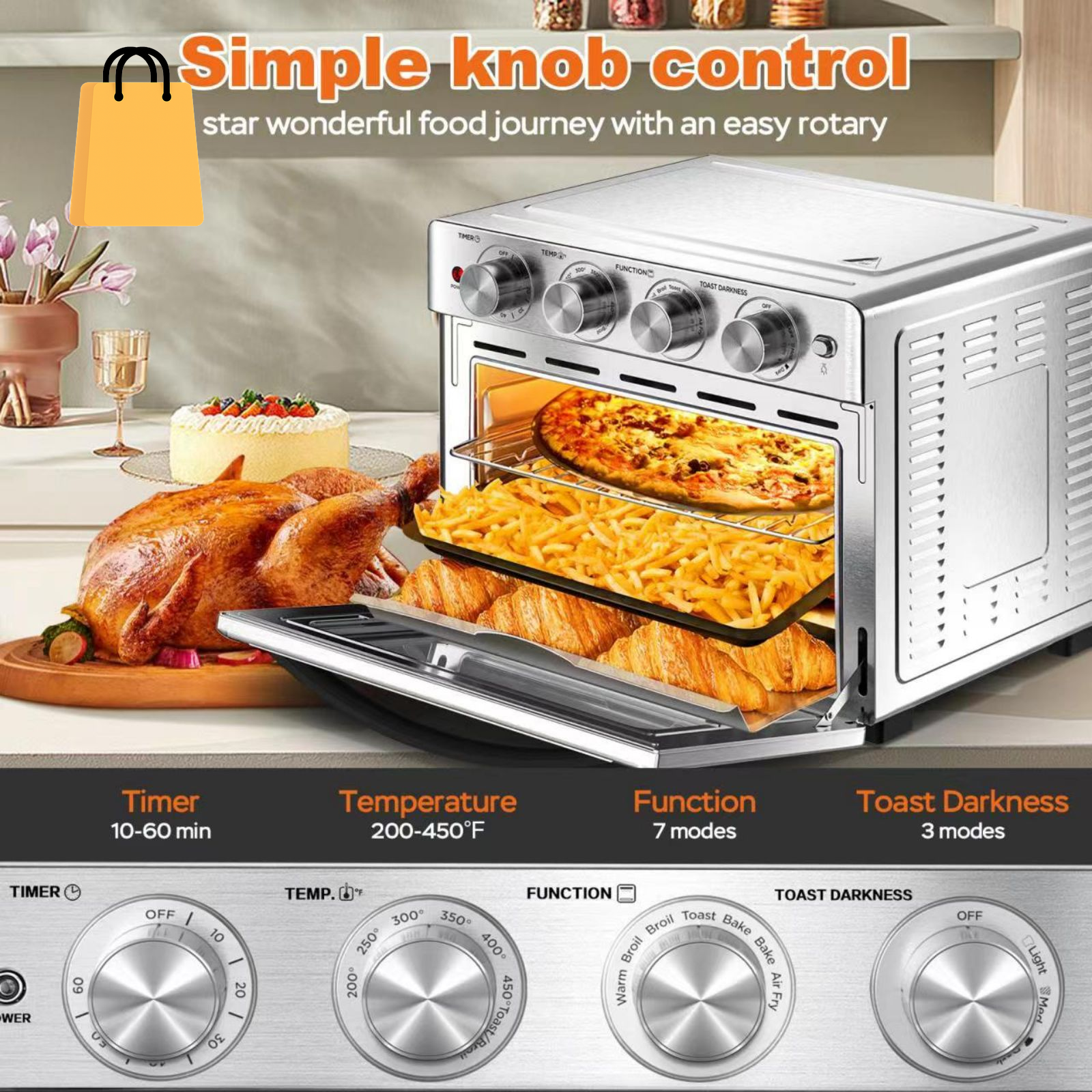 Geek Chef Air Fryer 6 Slice 26QT 26L Air Fryer Fry Oil-Free Extra Large Toaster Oven Combo Air Fryer Oven Roast Bake Broil Reheat Convection Countertop Oven Stainless St