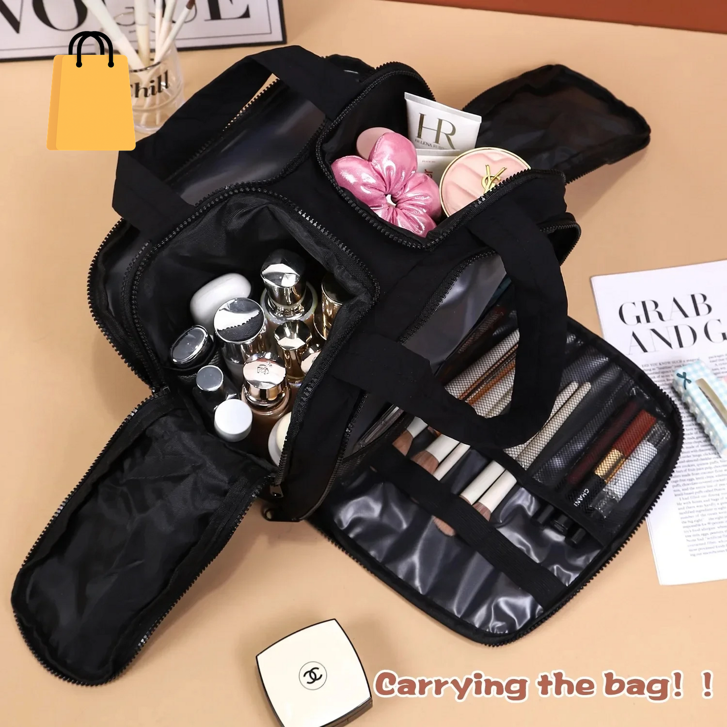 Large Capaci Portable Lightweight Makeup Bag Women'S Travel Miscellaneous Storage Bag Handheld Organizer Cosmetic Pouch Wash Bag