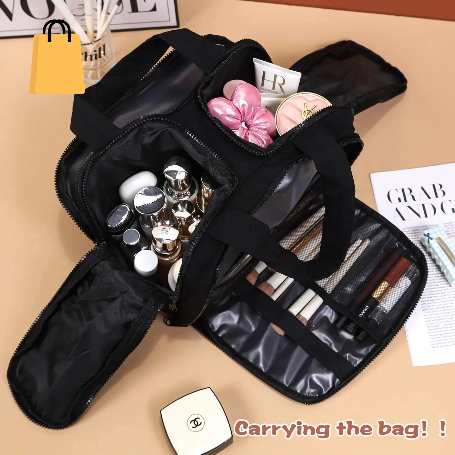 Large Capaci Portable Lightweight Makeup Bag Women'S Travel Miscellaneous Storage Bag Handheld Organizer Cosmetic Pouch Wash Bag