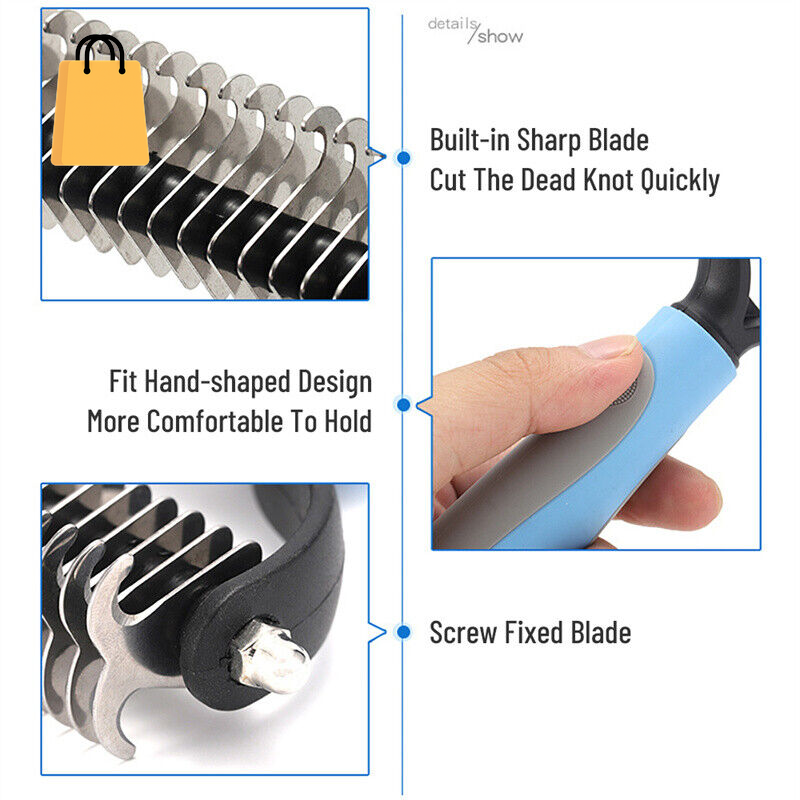 Grooming Brush for Pet Dog Cat Deshedding Tool Rake Comb Fur Remover Reduce 2-Side Dematting Tool for Dogs Cats Pets Grooming Brush Double Sided Shedding and Dematting Undercoat Rake Hair Removal Comb