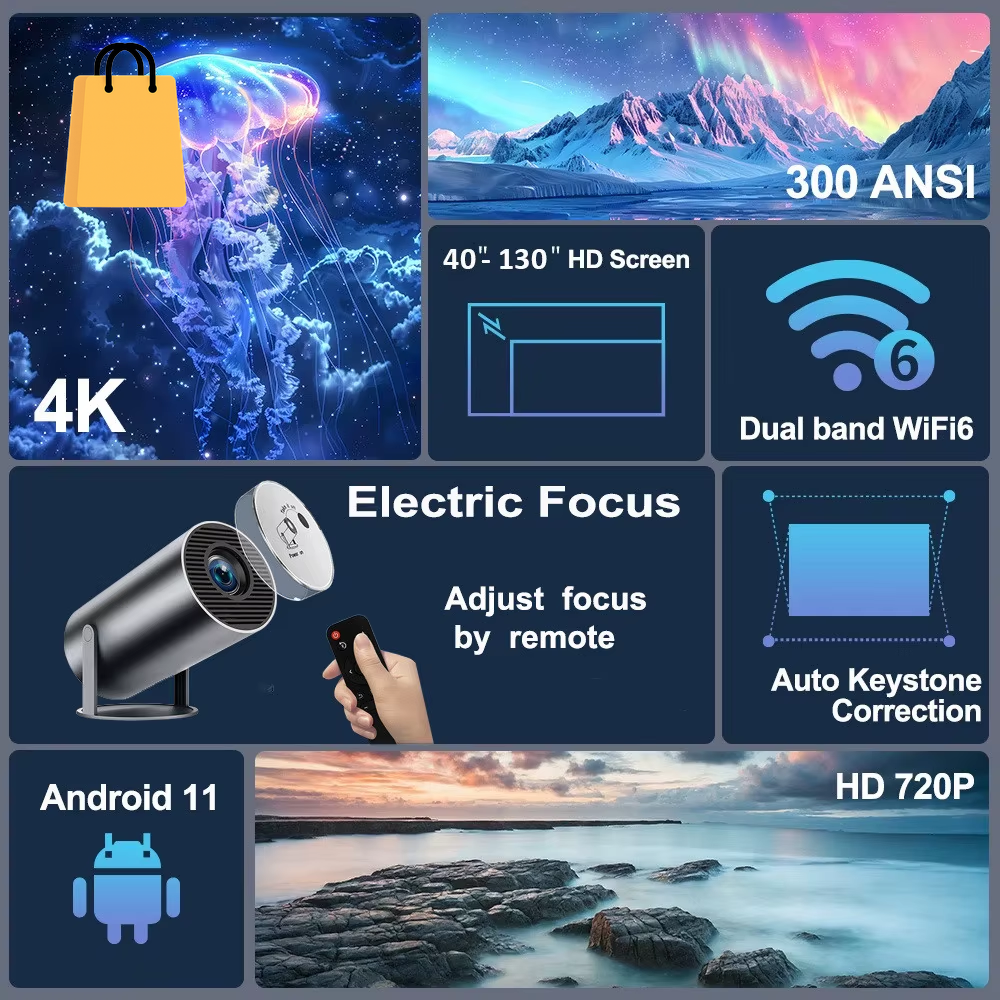 HY300 plus HD Projector Portatil 4K 1280X720P Android LED Video Home Theater Cinema Phone Mini Proyector Movie HY300 Pro